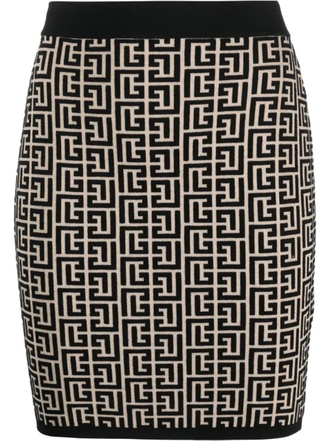 Balmain monogram-jacquard miniskirt Black AF0LB005KB02
