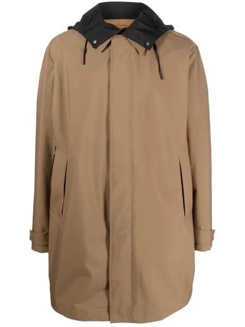 Zegna long-sleeve hooded raincoat Brown UBT35A5B311B
