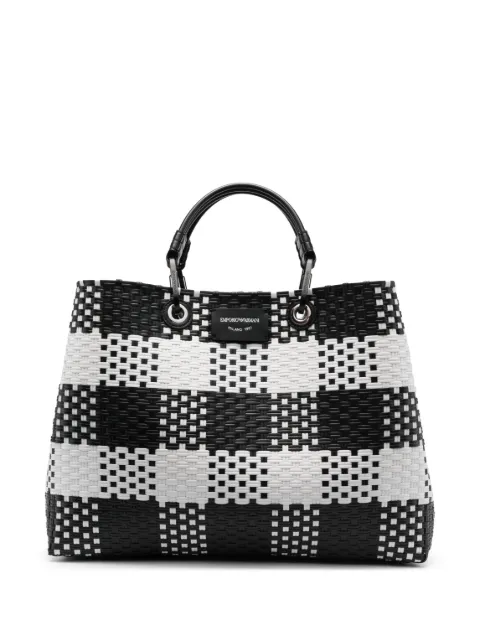 Emporio Armani check-pattern woven tote bag Black Y3D165YVM1X