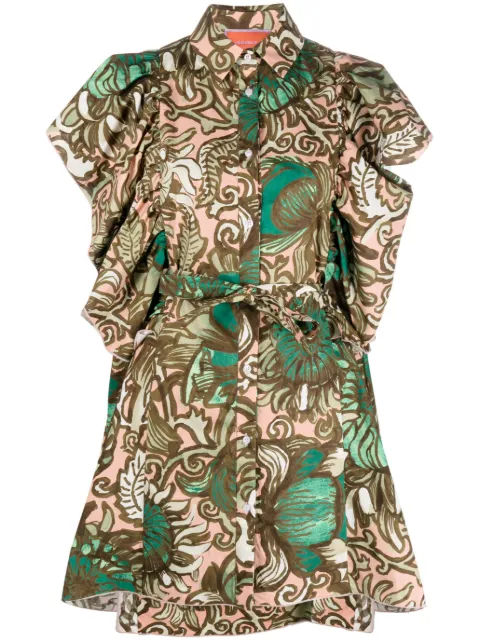 La DoubleJ graphic-print ruffle-detail dress Green DRE0474COT039ANE02