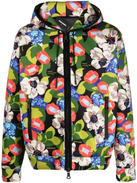 DSQUARED2 floral-print hooded jacket Green S71HG0127S24526