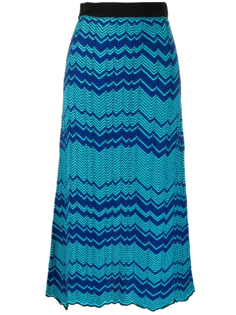 Wales Bonner Palm zigzag pattern midi skirt Blue WS23KN44KN10750