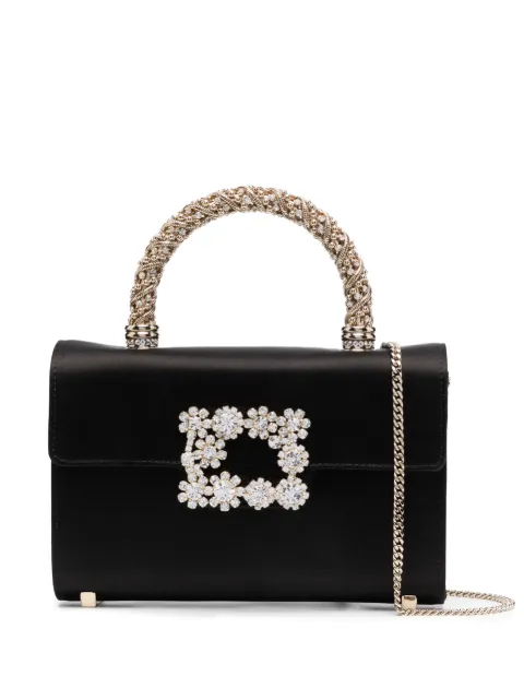 Roger Vivier crystal flower crossbody bag Black RBWAMFC0100RS0