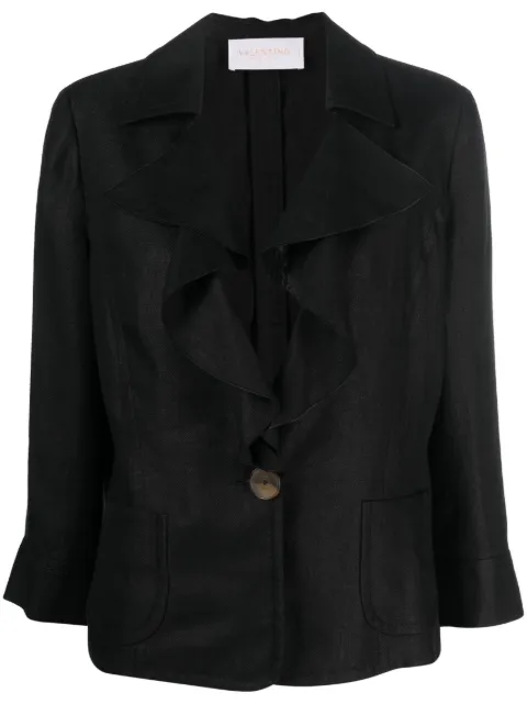 Valentino Garavani Pre-Owned 2010 ruflle-collar single-breasted linen jacket Black VAL320HH