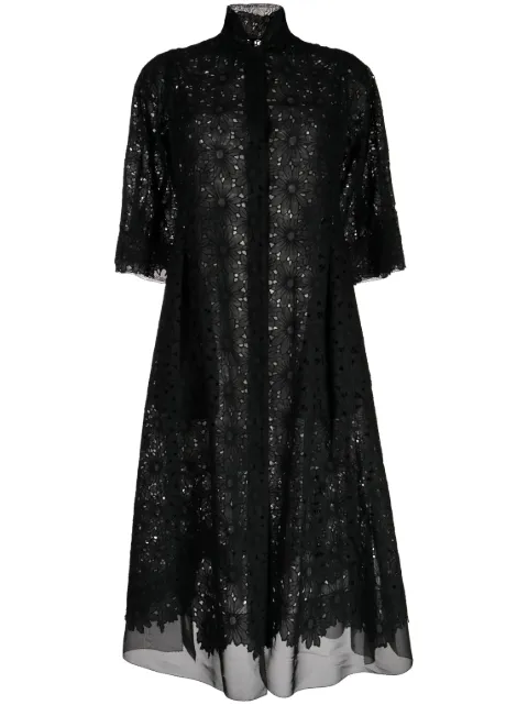 SHIATZY CHEN sheer-lace cotton long coat Black 132807
