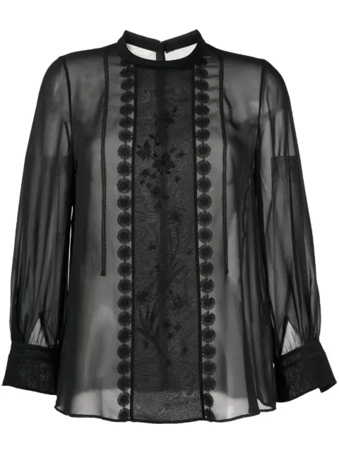 SHIATZY CHEN mulberry silk lace-appliqué shirt Black 132481