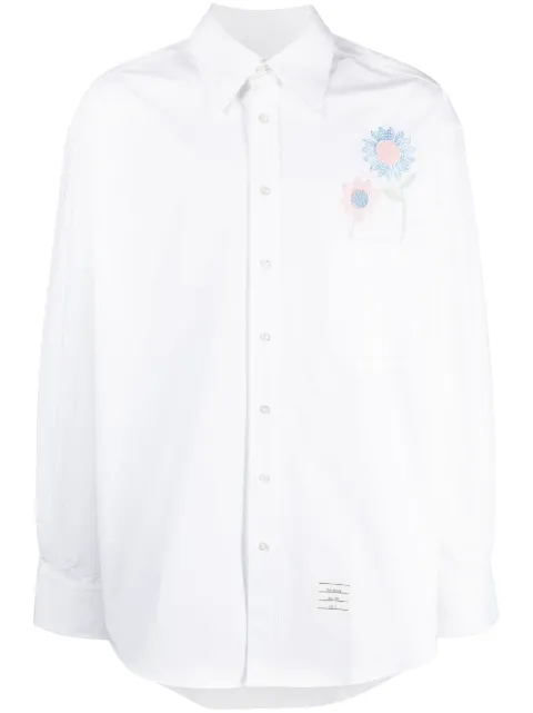 Thom Browne Madras Flower Patch-embroidered cotton shirt White MWL381EE0317