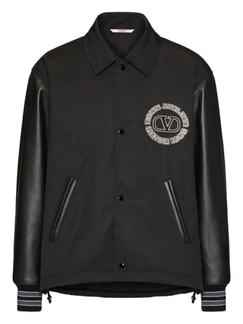 Valentino Garavani nylon sports jacket with leather sleeves and Valentino patch Black VCIN059F9
