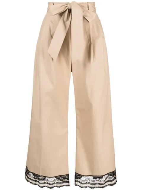 TWINSET lace-trim wide-leg trousers Neutrals 231TT2128