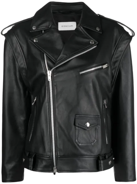 ARMARIUM off-centre zip leather jacket Black ARS23J001LE01