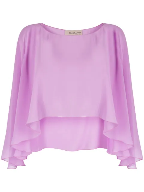 Blanca Vita transparent ruffled cropped top Pink 2K180206R