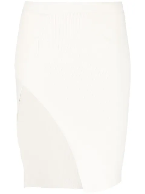 Laneus ribbed-knit asymmetric midi skirt White GND1430