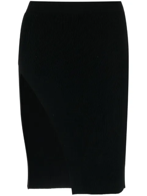 Laneus ribbed-knit asymmetric midi skirt Black GND1430