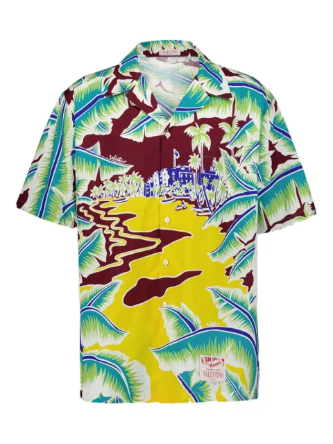 Valentino Garavani Surf Rider-print cotton bowling shirt Blue VAAA909KW
