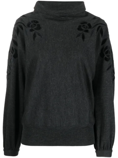 Valentino Garavani Pre-Owned 1980s floral-embroidered roll-neck jumper Grey VAL390SEE