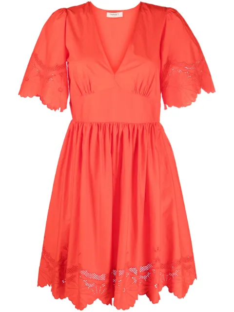 TWINSET broderie-anglaise short-sleeve dress Orange 231TT2301