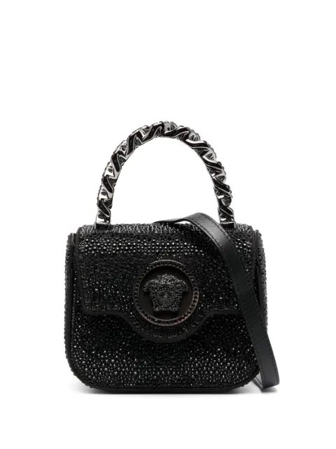 Versace La Medusa embellished satin mini bag Black 10030161A06487