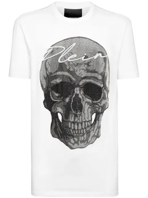 Philipp Plein crystal-embellished skull cotton T-shirt White UACCMTK5397PJY002N