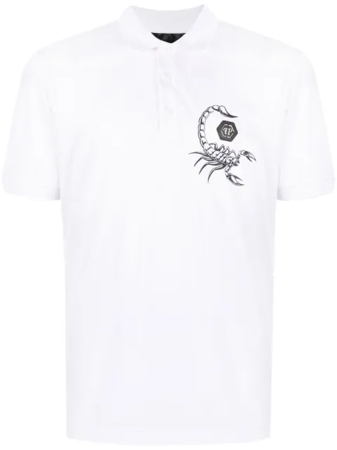 Philipp Plein Scorpion-print polo shirt White UACCMTK5595PJY002N