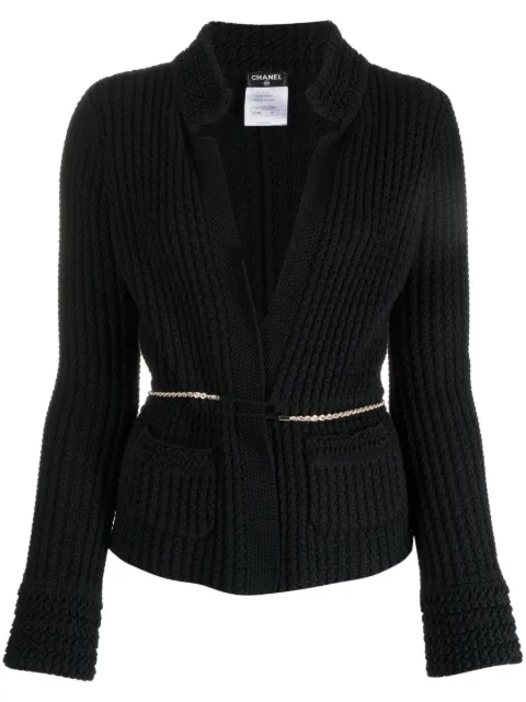 CHANEL Pre-Owned 2010 V-neck belted cardigan Blue CHA1600DF