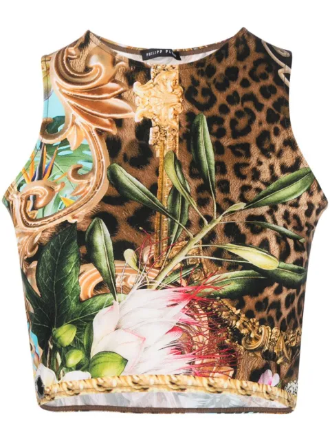 Philipp Plein Baroque Flowers cropped top Brown UACAWTK2431PTE003N