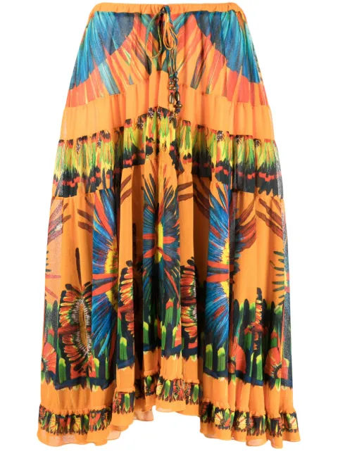Jean Paul Gaultier Pre-Owned 2000s feathers print flared skirt Orange JPG2166PTA