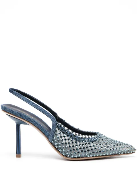 Le Silla Gilda 80mm crystal-embellished denim pumps Blue 2299U080P1PPSTB