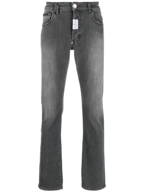 Philipp Plein logo-patch slim-cut jeans Grey FACCMDT3564PDE004N
