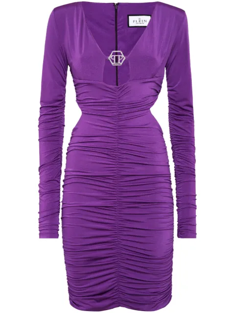 Philipp Plein logo-plaque ruched minidress Purple FACCWRG2834PTE003N