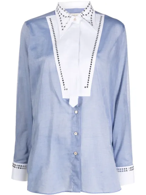 Wales Bonner stud-embellished bib shirt Blue WS23SH10CO01