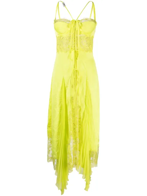 Versace sheer-lace asymmetric satin dress Yellow 10097821A06931