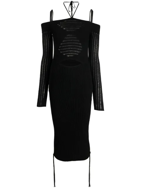 ANDREĀDAMO cold-shoulder knitted midi dress Black ADSS23DR15947268