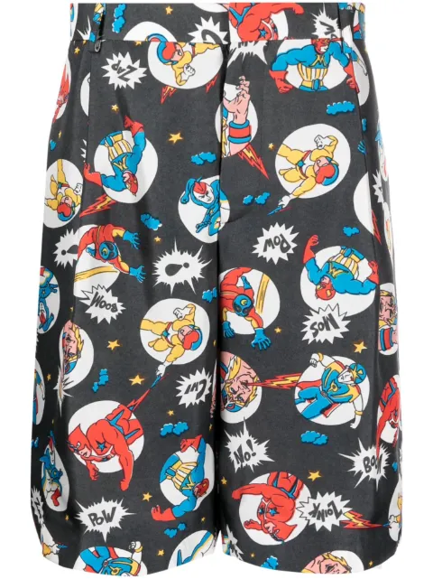 Moschino comic-print silk shorts Grey A03177058