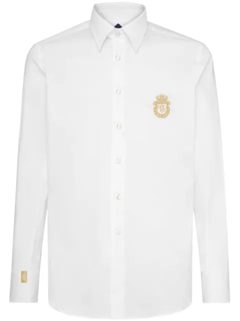 Billionaire crest-motif poplin shirt White WACCMRP2061BTE004N