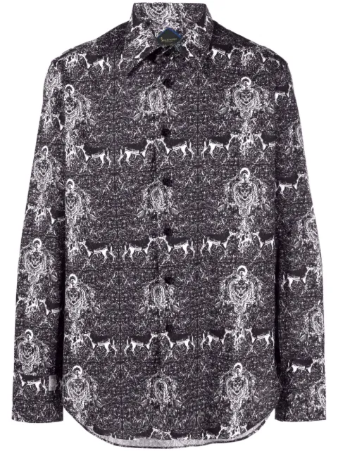 Billionaire lion-print cotton shirt Black WACCMRP2052BTE004N