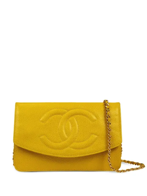 CHANEL Pre-Owned 1997 CC logo-embossed wallet-on-chain Yellow 4725064