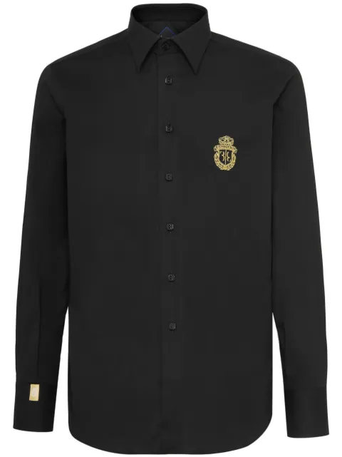 Billionaire Gordon crest-embroidered poplin shirt Black WACCMRP2061BTE004N