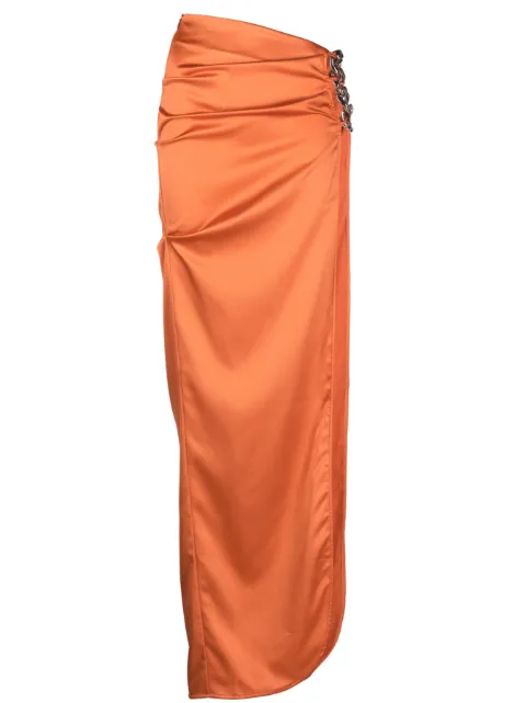 GCDS slit-detail satin maxi skirt Orange SS23W620804