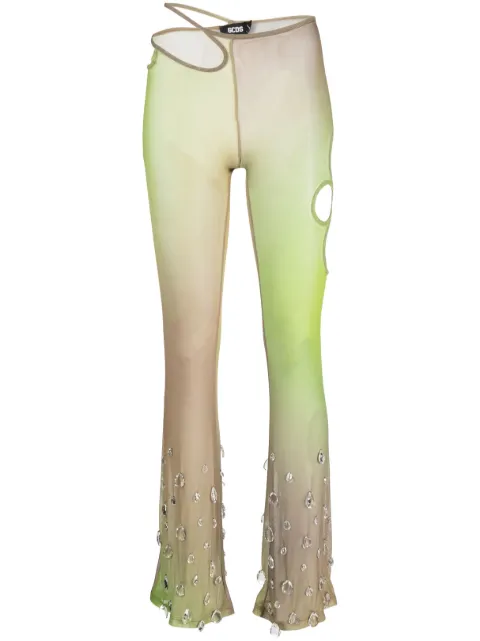 GCDS Sita crystal-drop tulle trousers Green SS23W260401