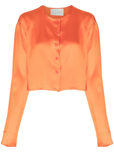 WOERA collarless silk shirt Orange N1034