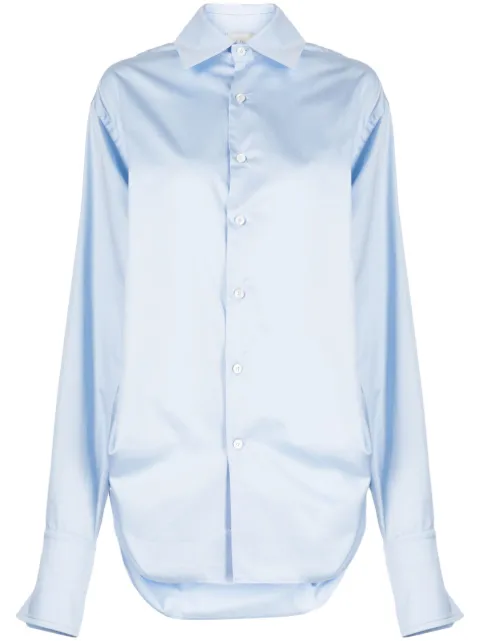 WOERA drawstring cotton shirt Blue N1061