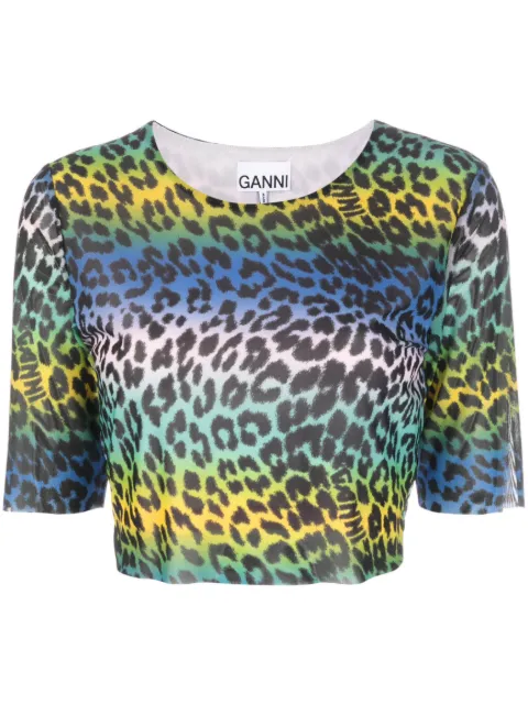 GANNI leopard-print crop T-shirt Green T3416