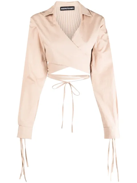 ANDREĀDAMO cropped wrap blouse Brown ADSS23CA01950473
