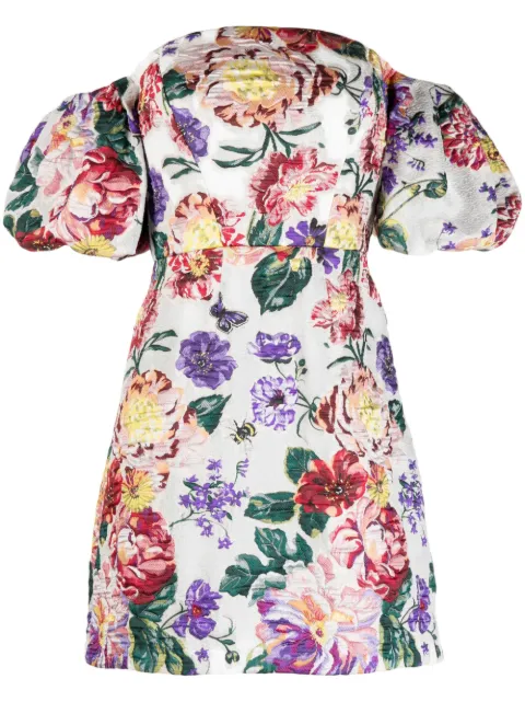 Marchesa Notte floral-embroidered off-shoulder minidress White N65C3411