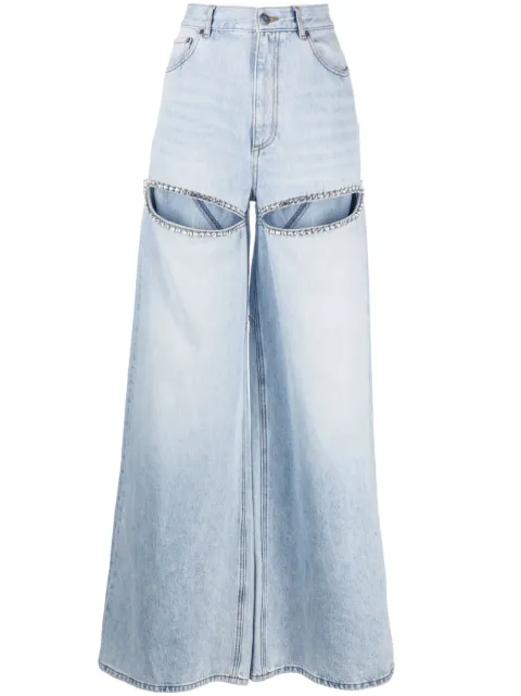 AREA wide-leg crystal jeans Blue 0000P02213