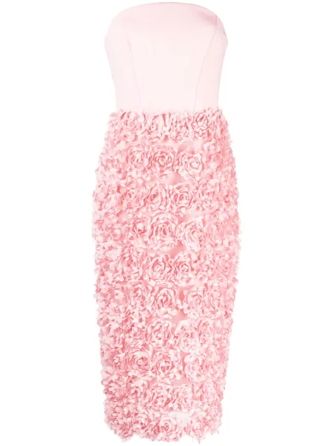 Marchesa Notte floral-embroidery strapless midi dress Pink N66M3418