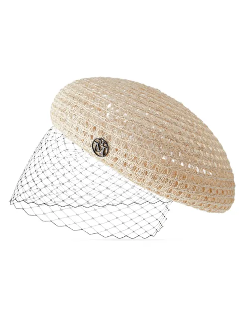 Maison Michel Emily veil-embellished knitted berret Neutrals 2521002001