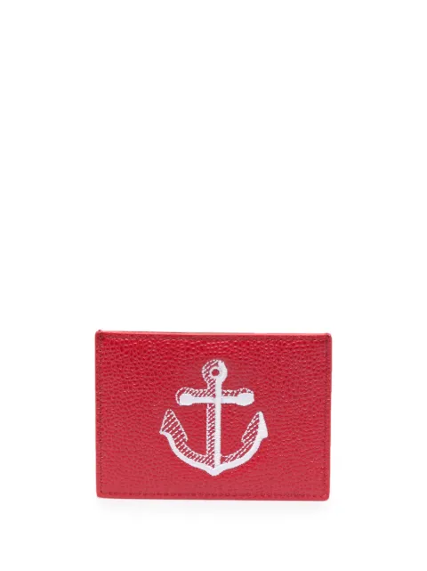 Thom Browne anchor-embroidered leather cardholder Red UAW020A00198