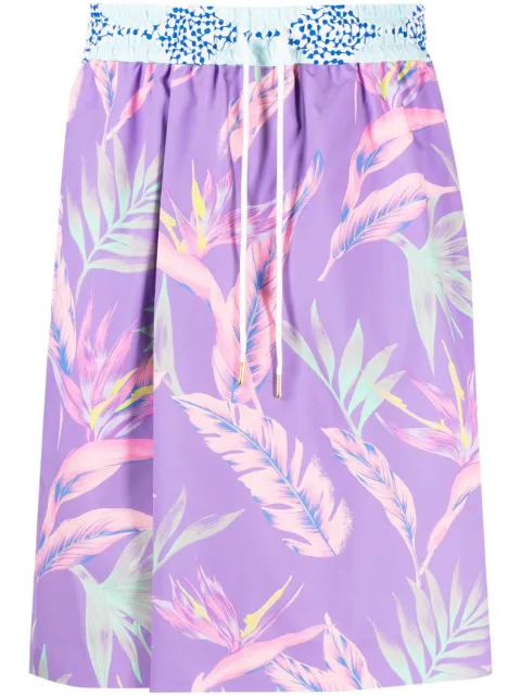 Fumito Ganryu botanical-print drawstring shorts Purple FU9PA02