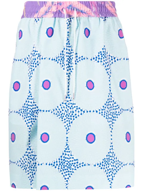 Fumito Ganryu graphic-print drawstring shorts Blue FU9PA02